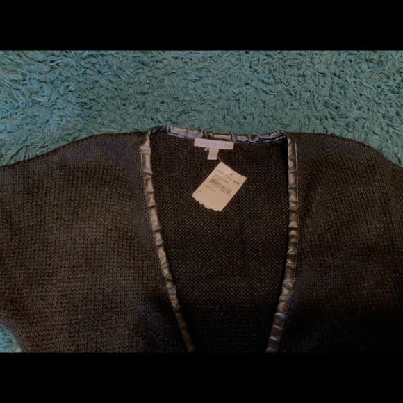 Faux Leather Trim Knit Cardigan - Picture 3 of 5